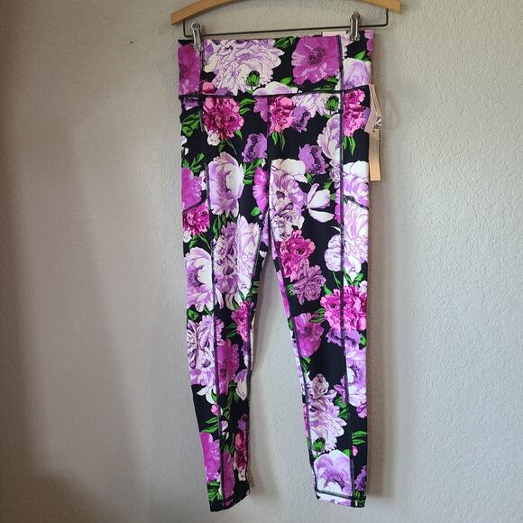 Victoria's Secret Floral Essential High Waist 7/8 Leggings 8 Black Purple NWT - Picture 1 of 6